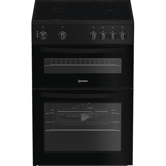 INDESIT IDE6VMB 60cm Electric Double Oven Cooker - Black