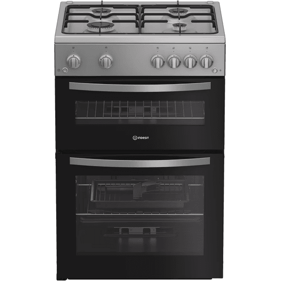 INDESIT IDG6GS 60cm Gas Double Oven Cooker - Silver