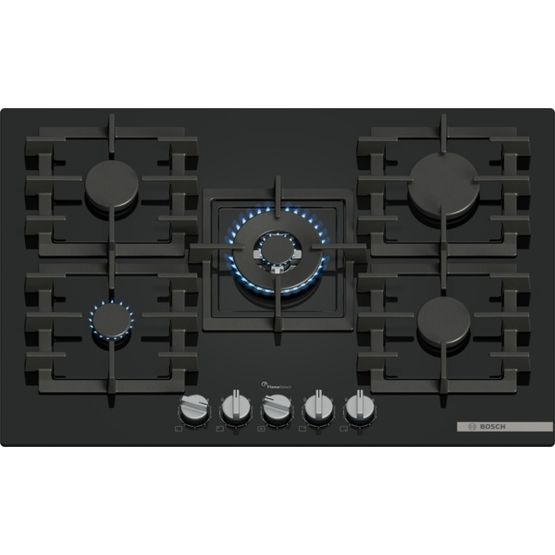 BOSCH PPQ7A6I40 Series 6 5 Burner 75cm Gas Hob - Black Glass