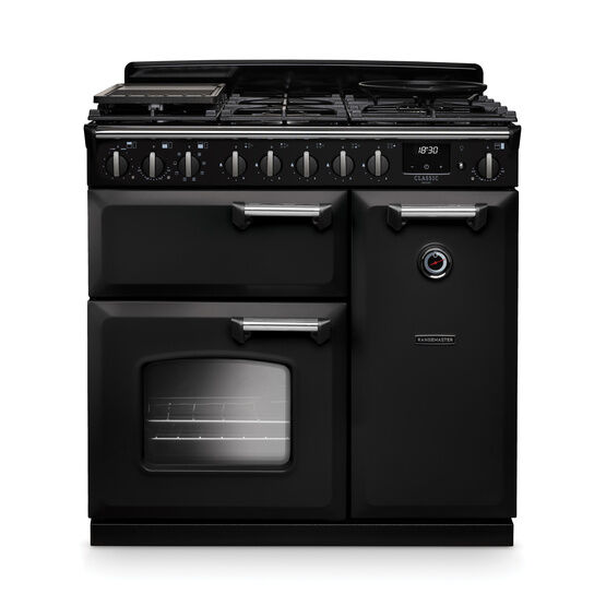 RANGEMASTER CLDL90DFPCBL/CM1 Classic Deluxe 90cm Dual Fuel Charcoal Black/Chrome
